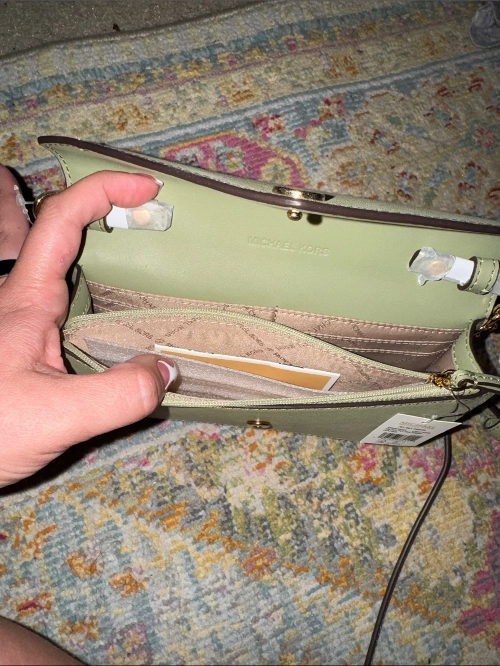 Michael Kors Mint Green Envelope Crossbody with Gold Chain